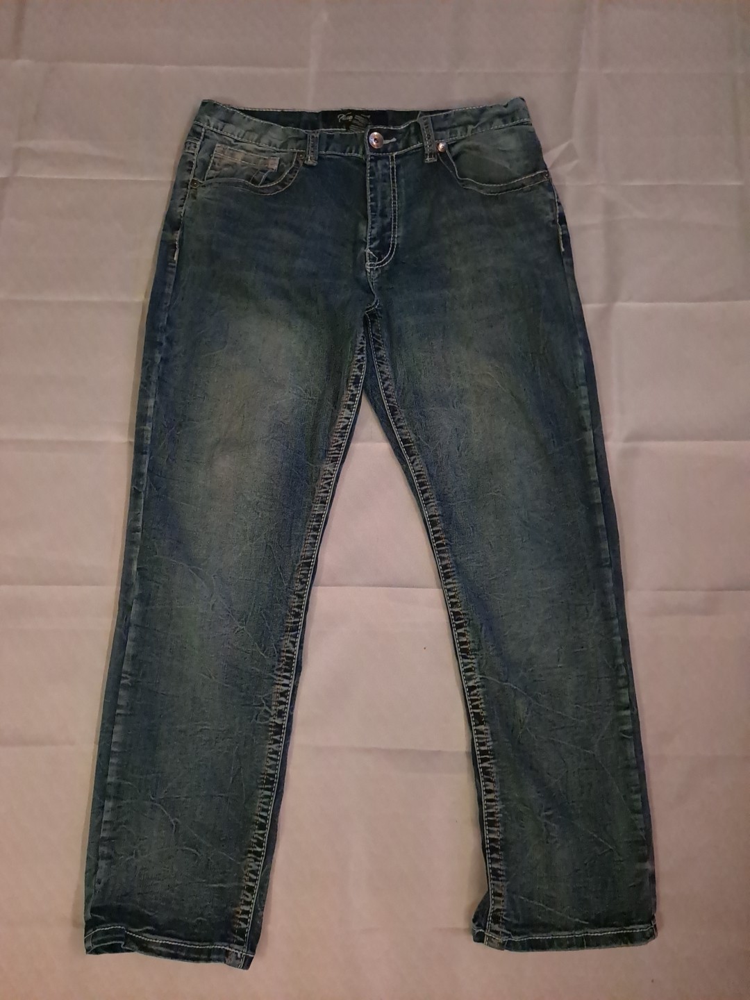 Mens True Luck Distressed Jeans Size 36x32 Straight Leg