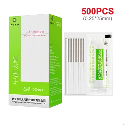 500Pcs Acupuncture Manual Needles Disposable Sterile with Guide Tube 0.25x25mm