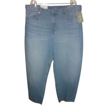 HM Barrel Loose Fit High Waist Light Blue Wash Jeans Womens Size 18 New