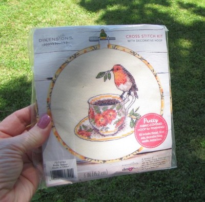 Dimensions Cross Stitch Kit with Hoop ''Birdie Teacup'' NEW in package
