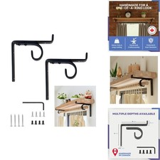 MKsteelco Curtain Rod Shelf Brackets - Black