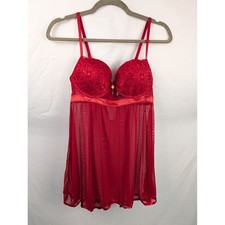 Lace Sheer Babydoll Top Red M Cami Tank Fairy Coquette Romantic Lingerie Dainty