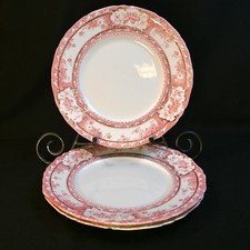 Wedgwood Luncheon Plates Set of 3 Phoebe Pink w/Gold Accents England 1900-1906