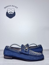 Size 10.5 - Gucci Jordaan Horsebit Blue Suede Slip On Loafers Authentic
