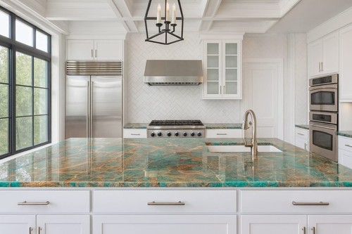 Elegant Handmade Amazonite Dining Table and slab Green Gemstone Rectangular Top - Picture 6 of 11