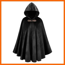 Mens Renaissance Medieval Hooded Cloak Victorian Steampunk Costume Cosplay
