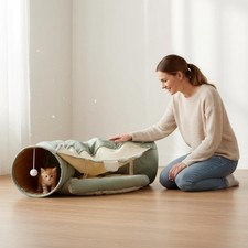 Feline Tunnel Bed with Toys 2-in-1 Design Pet Toy Soft Soft for Activity Time