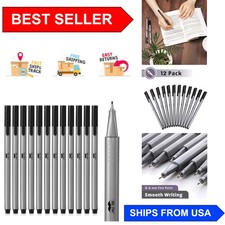 Portable 12 Pack Black Fineliner Pens - Fine Point for Detailed Writing  Art