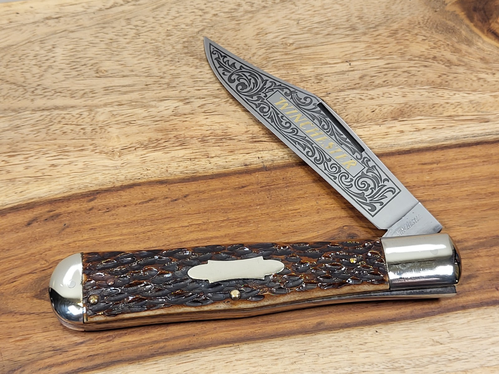 VINTAGE WINCHESTER SINGLE BLADE/BONE "COKE BOTTLE" FOLDING KNIFE- MINTY/L@@K