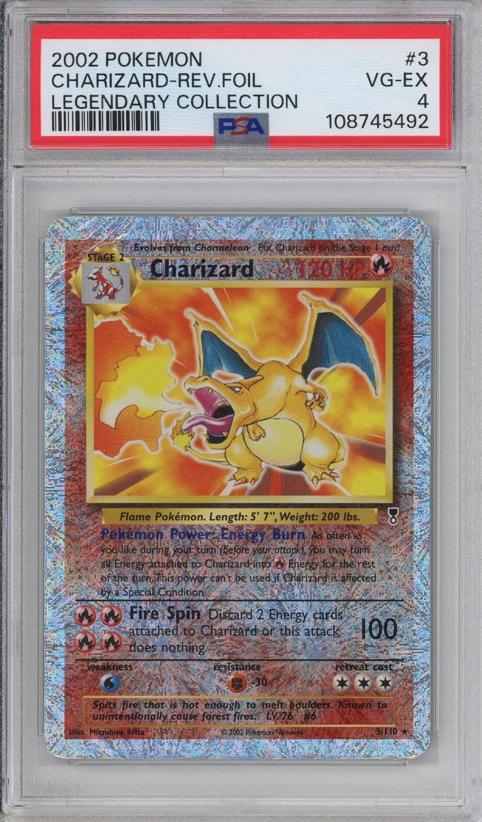 Charizard Reverse #3 Pokemon Legendary Collection SLAB CORNER CRACK PSA 4