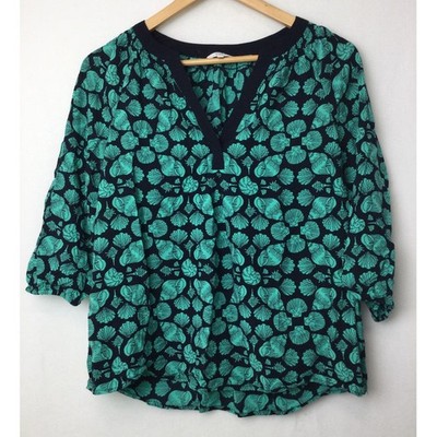 Crown and Ivy Seashell Blouse Three Quarter Sleeves Black and Teal Small 