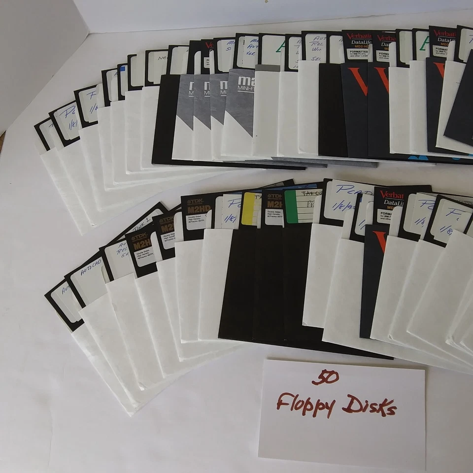 "Lote de 50 disquetes vintage de 5,25"" marcas mixtas medios informáticos usados" Foto 2 de 3