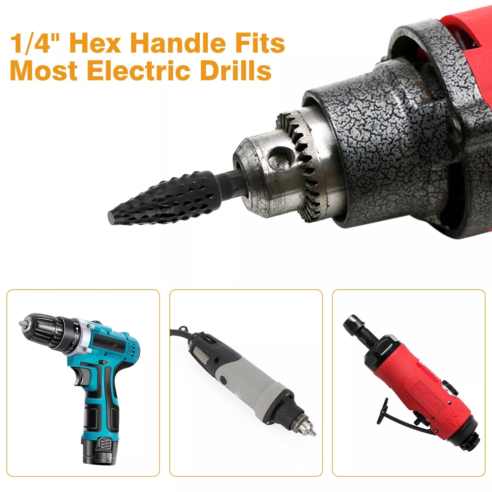 10Pcs New 1/4in Shank Rotary Burr Rasp Set Steel Wood Carving File Drill Bits