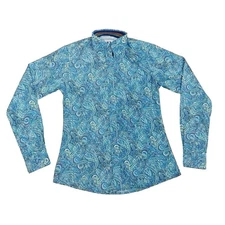 70075 RHC Ladies Long Sleeve Button Up Show Shirt - Blue & Turquoise Paisley NEW