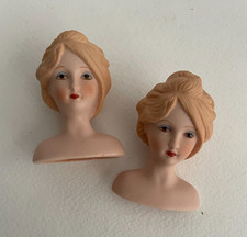 Porcelain Doll Head Blonde Pink Lips Woman Lady 2 1/4 " Fibre Craft Lot of 2
