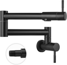 19 Matte Black Wall-Mount Pot Filler Faucet Folding Swing Arm Dual Handle