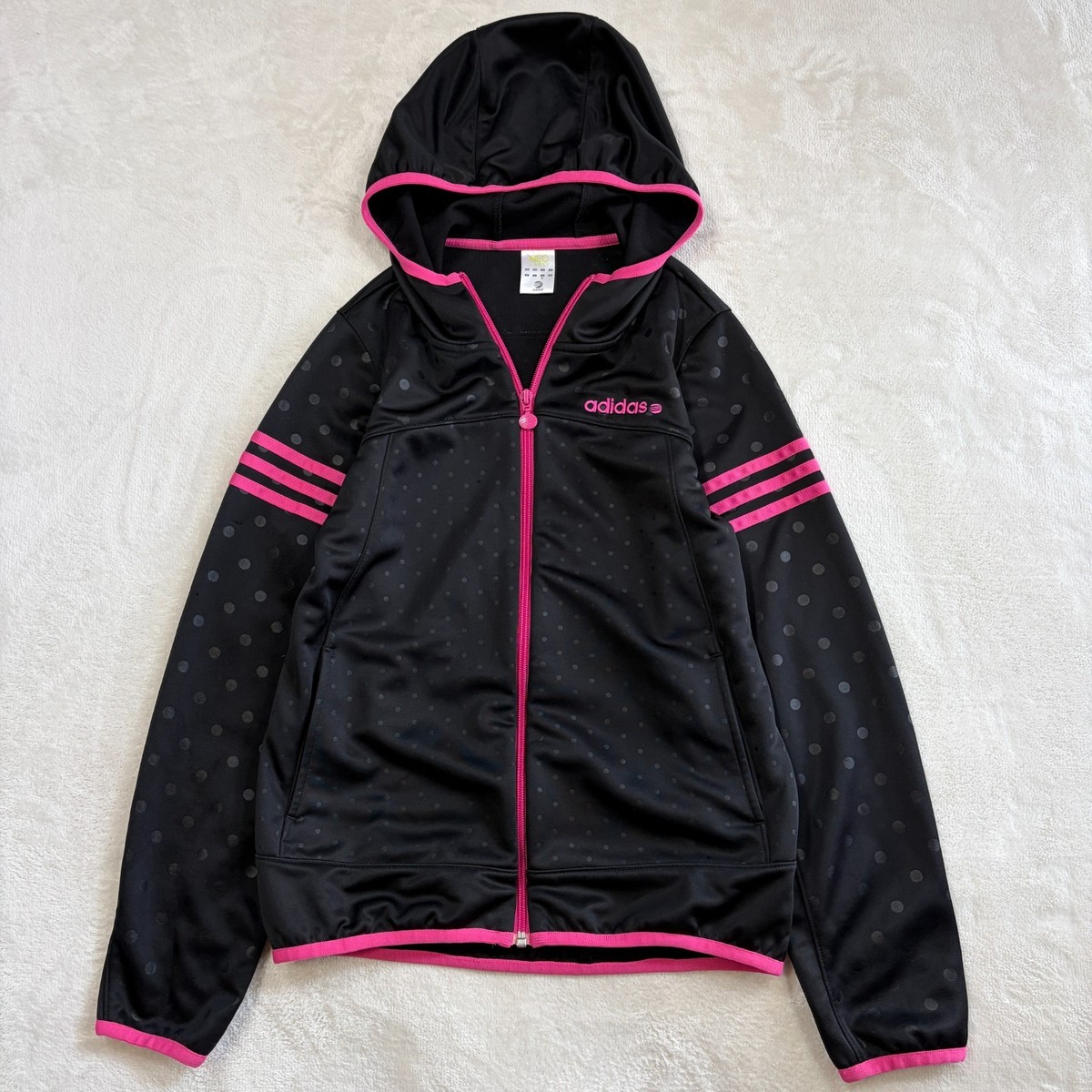Adidas NEO Polka Dot Hoodie Track Jacket M Black Pink Japan Size