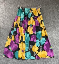 Vintage Skirt Womens Small Floral Tropical Elastic Waist Pull On Midi Boho USA
