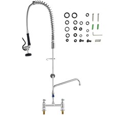 Brass Commercial Sink Faucet, 44in Tall, 12in Rotating Spout, Deck Mount