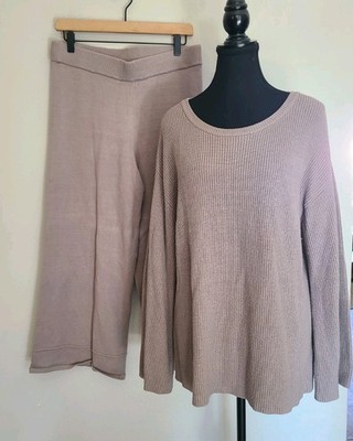 N6 The Drop Long Scoop Neck Knit Pullover Top /Cropped Pant Set Mauve Size L