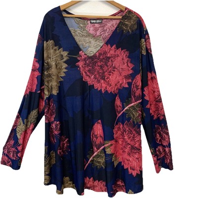 Bella Flore Top Tunic Woman 3X Dark Floral Stretch Knit Boho Fairy Office USA