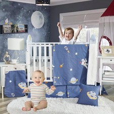 100 Cotton Crib Bedding Set for Baby Boys Space Nursery Collections 6 Pieces...