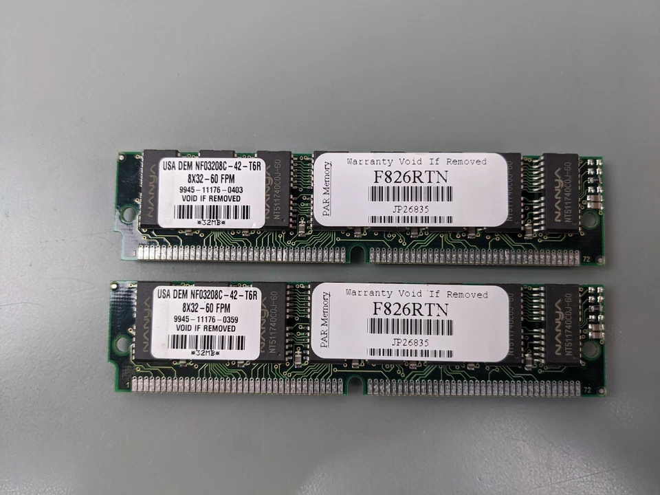 (2) PAR 32MB FPM SIMMs, 72-pin RAM Memory Sticks (64MB Total) F826RTN JP26835 - Image 2 of 3