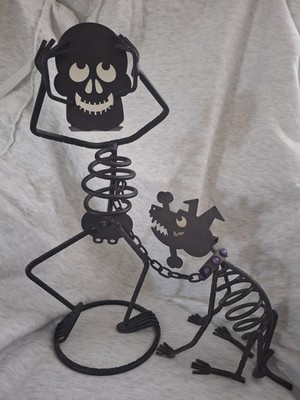 Vintage Large PartyLite Halloween Skeleton Mr. Bones & Dog Votive Candle Holders