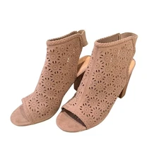 LC Lauren Conrad Static Taupe Laser Cut Peep Toe Booties 8.5 Block Heel Sandals