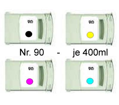 4 Ink for HP DesignJet 4000 4020 4500PS / No. 90 / C5058A C5061A C5063A C5065A