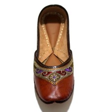 Women pure leather mojari jutti brown sandal handmade khussa punjabi style shoes