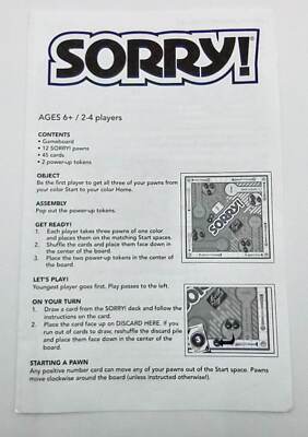 Sorry Board Game Pieces Part Fire and Ice Pawns Cards Instructions 