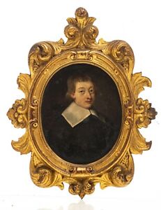 17th Century, DUTCH (?) Oil on Copper, PORTRAIT MINIATURE, carved giltwood frame