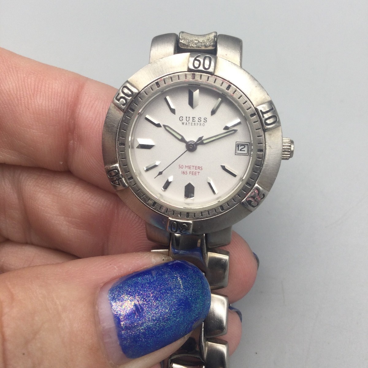 GUESS Waterpro Women’s Silver Tone Crystal Bezel Bracelet Watch Needs Battery Guess WaterPro Women main image 2