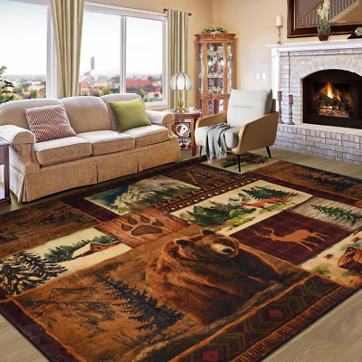Farmhouse 6X9 Area Rugs, Buffalo Plaid Lodge Bear Moose Deer Rugs for Living Roo