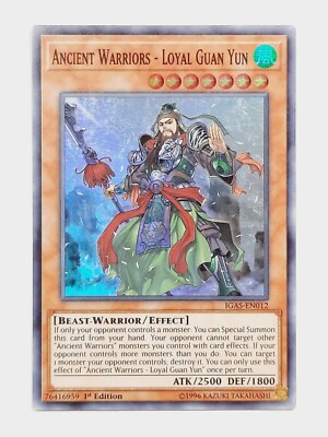 Yugioh Ancient Warriors - Loyal Guan Yun IGAS-EN012 SUPER RARE 1st Edition NM | eBay Yugioh Ancient Warriors - Loyal Guan Yun IGAS-EN012 SUPER RARE 1st Edition NM | eBay