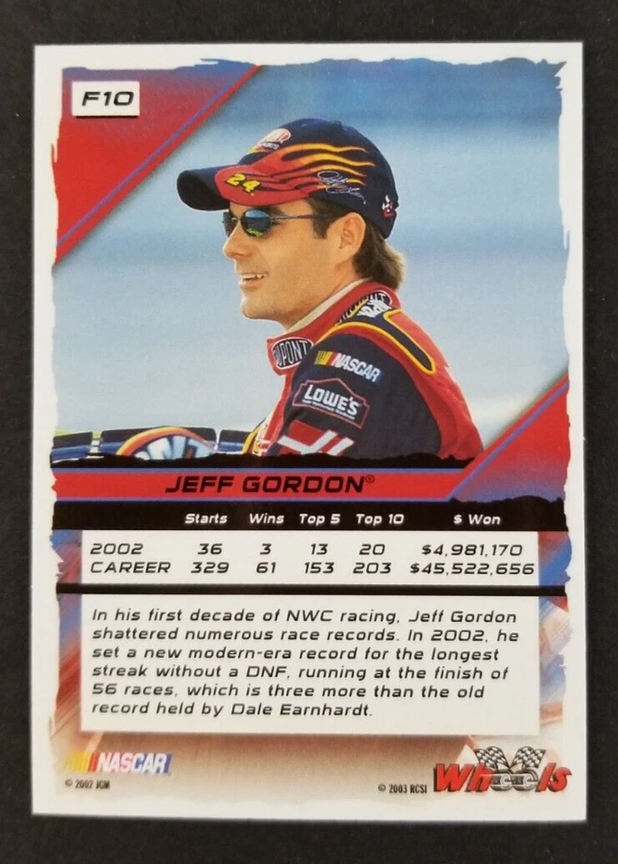Jeff Gordon 2003 Wheels High Gear NASCAR Racing Card #F10 (NM) - Image 2 of 2
