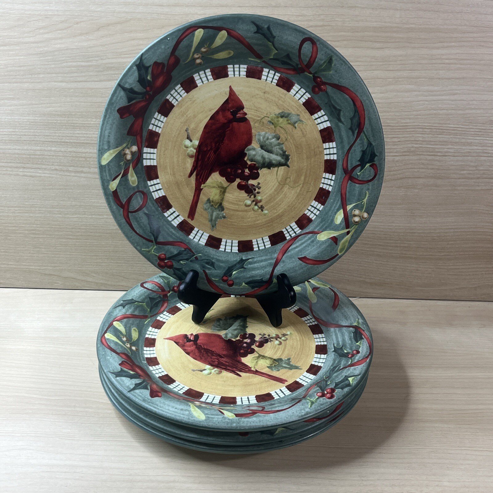 Set of 4 Lenox Winter Greetings Cardinal 10 3/4 Inch Dinner Plates