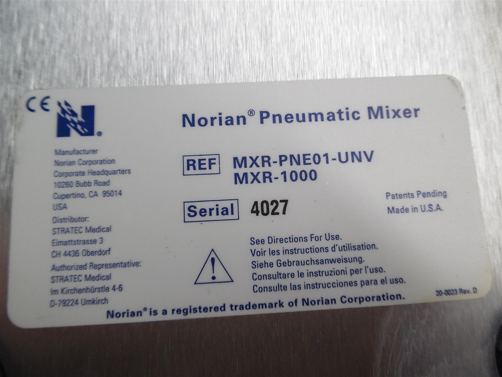 Norian Pneumatic Mixer MXRPNE01UNV MXR1000 eBay