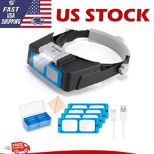 Headband Magnifier with LED Light Rechargeable Head Mount Magnifier 1.5X to 3.5X