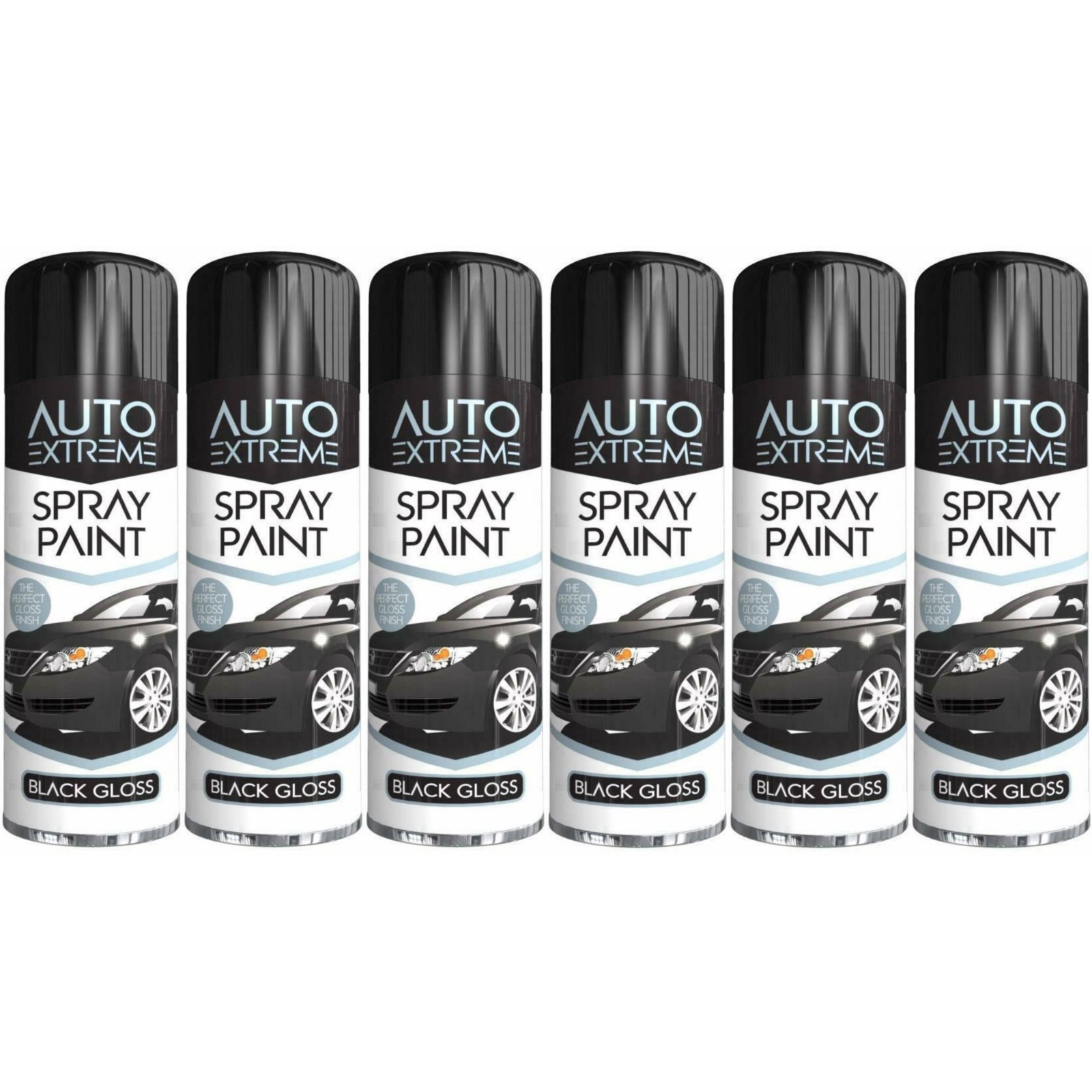 6 x Auto Extreme Black Gloss Spray Paint Aerosol Can Car Metal Wood