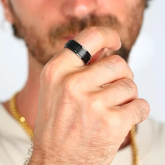 8mm Mens Ring Fashion Spinner Ring Engagement Ring Band for Men Comfort fit - Image 2 of 4