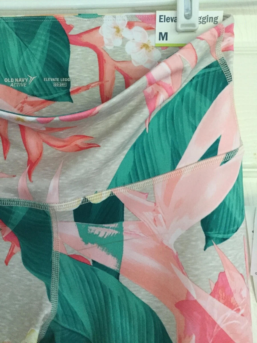 Old Navy Leggings Active High-Waisted Elevated Pink Tropical Floral, Medium  NWT