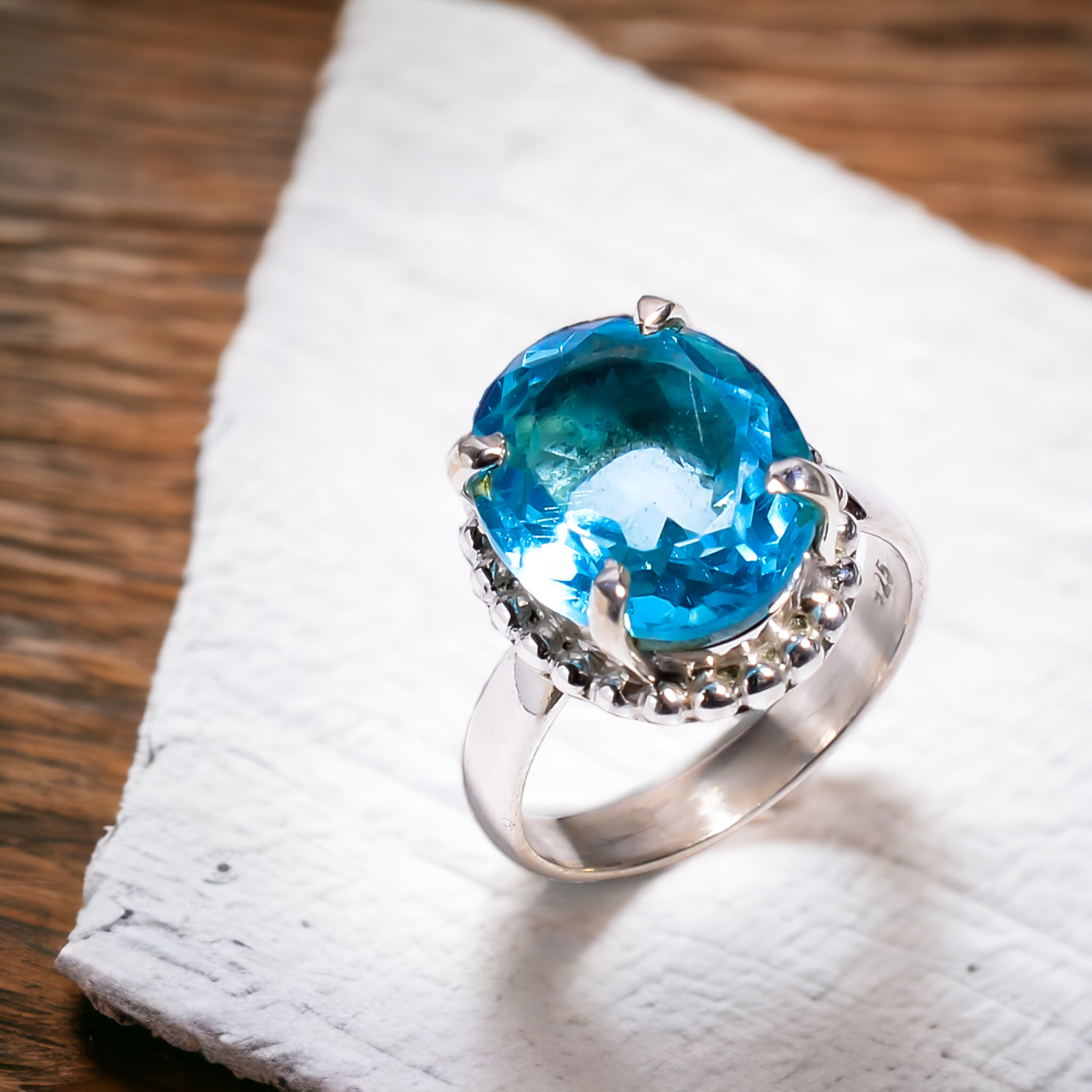 Gift For Her Natural Swiss Blue Topaz Statement Ring Size  925 Silver
