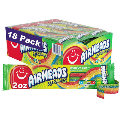 Airheads Xtremes Belts Sweetly Sour Candy, Rainbow Berry, Non-Melting, Bulk Part