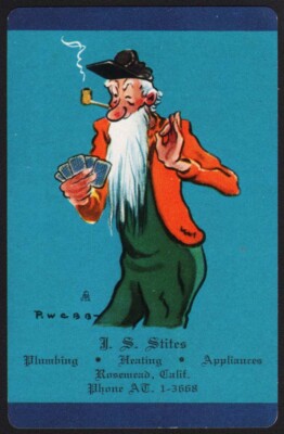 Vintage single playing card J S STITES Plumbing Webb hillbilly blue Rosemead CA