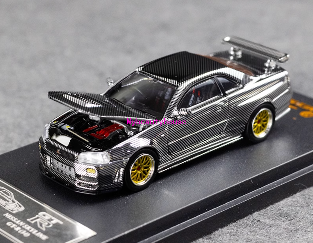DK 1:64 Silver Carbon Skyline GTR R34 Racing Sport Model Diecast Metal Car