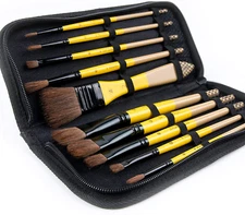 ARTIFY 10 Pieces Paint Brush Set, Intermediate Series, Yellow - Horse Hair