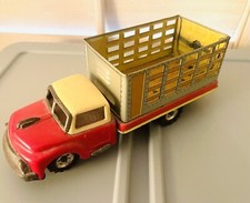 Vintage Red/Yellow Tin Friction Transport /Farm Truck Lic Plate M-1958 Japan Toy