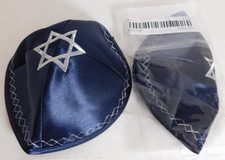 Yarmulke Kippah Blue Satin Embroidered Lot of 2 Star of David